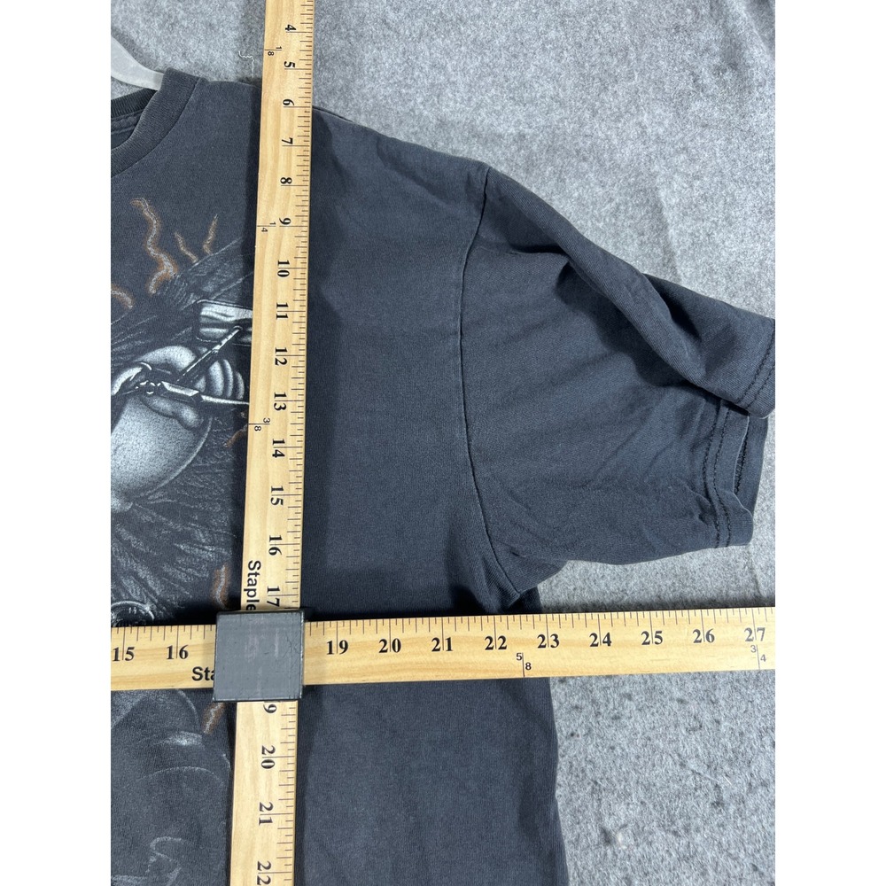 VTG Cycle Club Biker T Shirt Sz XL Black Orange Lightning AOP Graphic Faded Tee - Picture 3 of 11